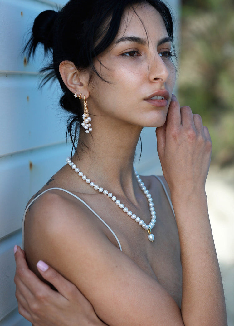 Pearl Necklace with Ada Gold Charm Set